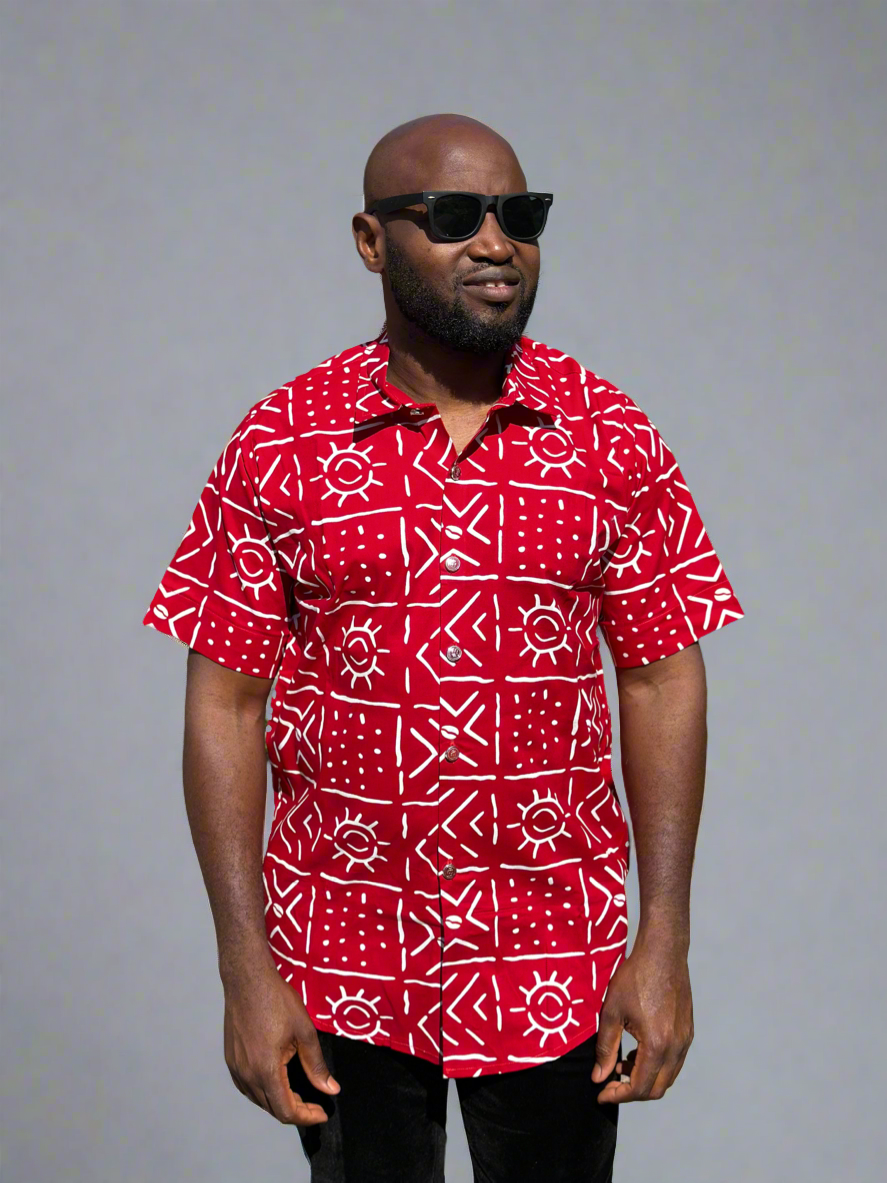 Red Patterned Ankara Shirt