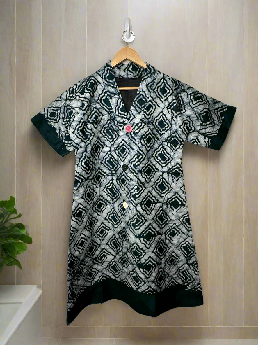 Green and White Adire Dress