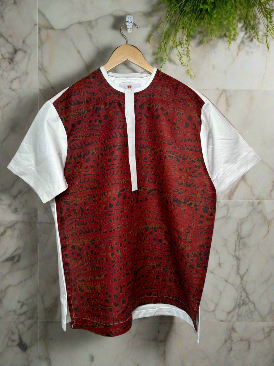 Red Adire and White Fabric Shirt