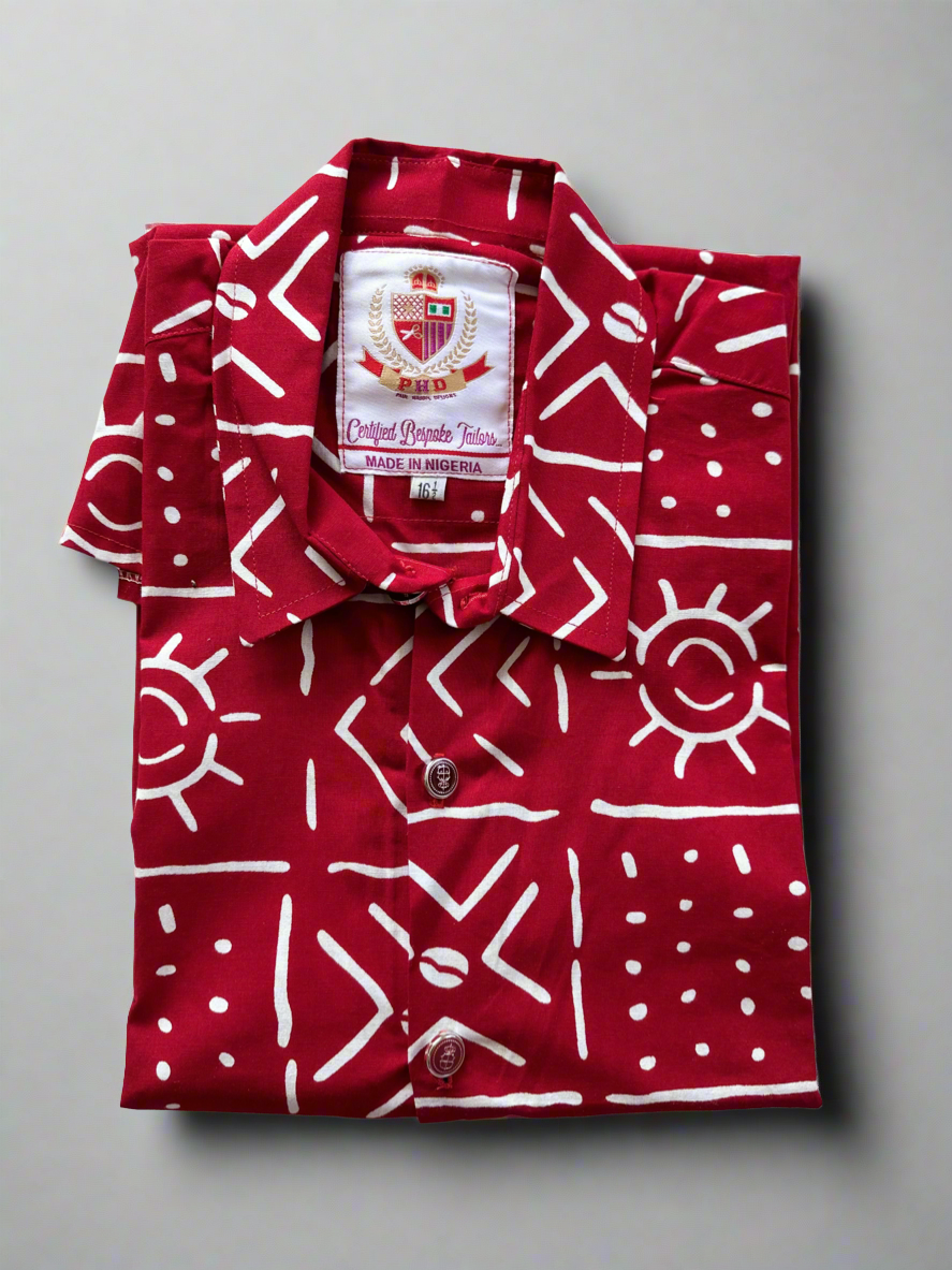 Red Patterned Ankara Shirt