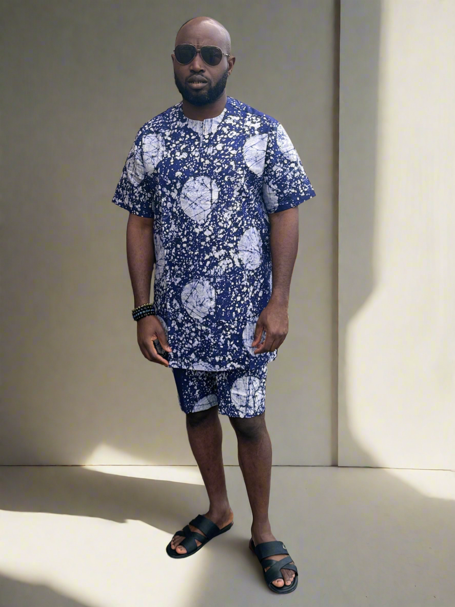 Blue Adire Outfit( Shirt and Shorts)