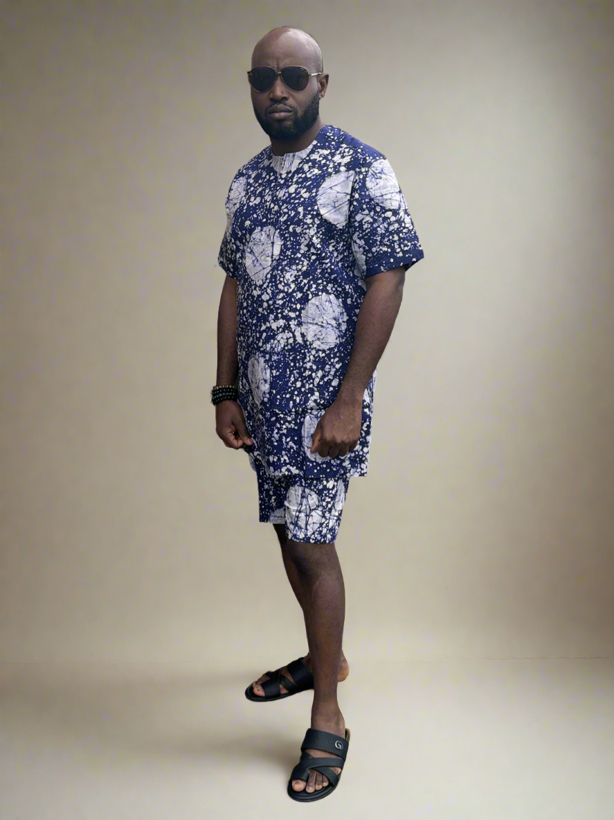Blue Adire Outfit( Shirt and Shorts)