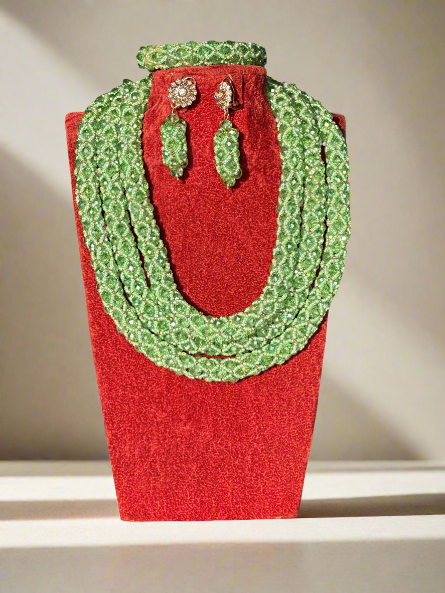 Green Crystal Rondelle Beads Jewllery Set