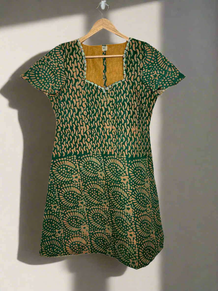 Green and Yellow Adire Dress