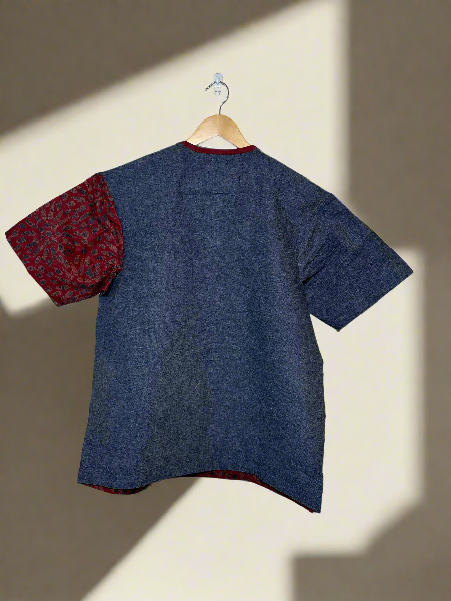 Blue Denim and Red Adire Combo Shirt