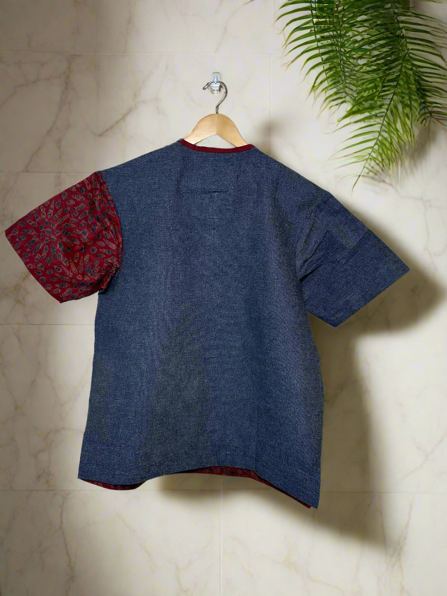 Blue Denim and Red Adire Combo Shirt