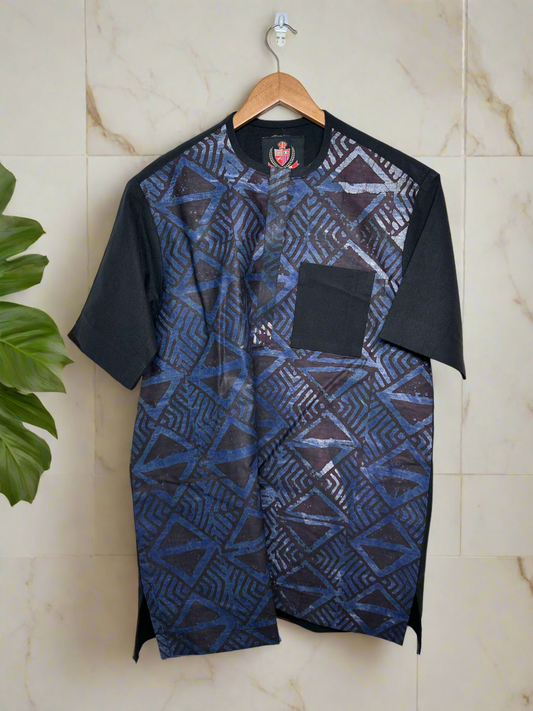 Dark Blue and Black Adire Combo Shirt