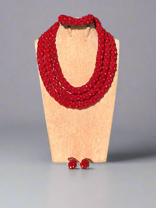 Dark Red Crystal Beads Jewellery Set