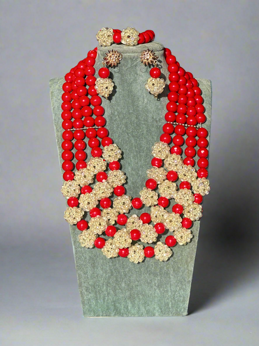 Red Beads Artisan  Jewellery Set