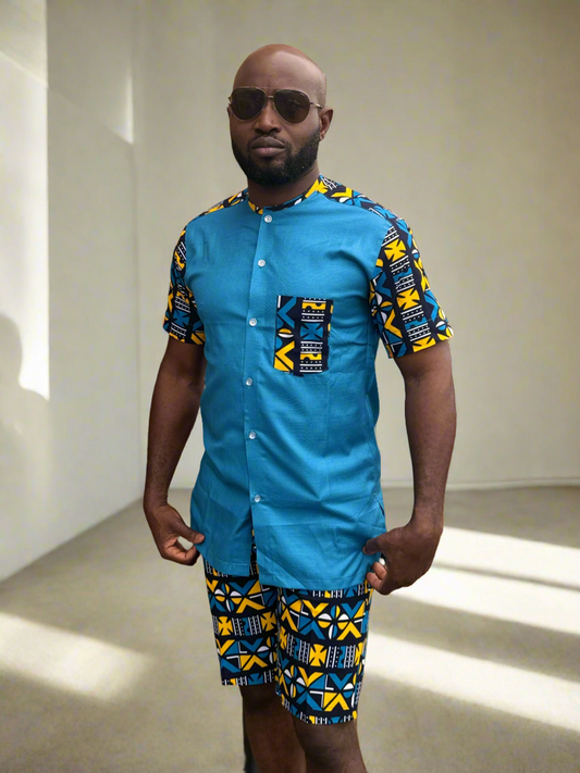 Blue Senator and Ankara Combo Outfit