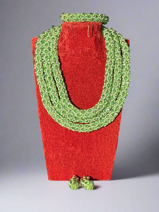 Green Crystal Rondelle Beads Jewllery Set