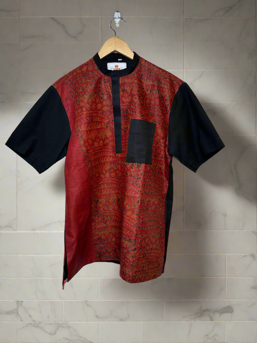 Black and Red Adire Combo Shirt