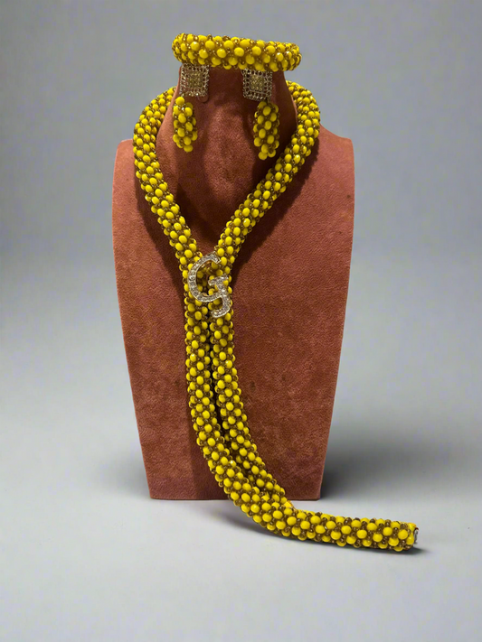 Python Yellow Crystal  Beads Jewellery Set