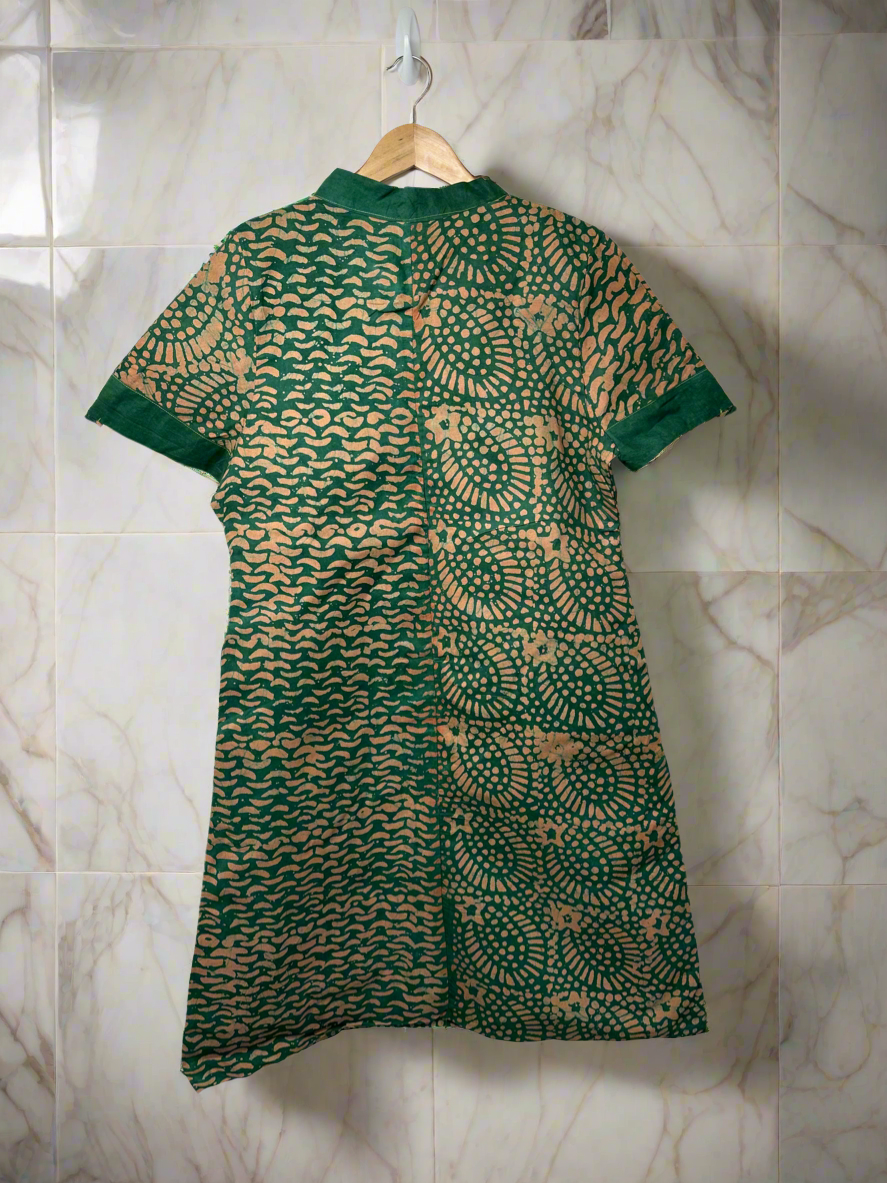 Green and Cream Adire Dress