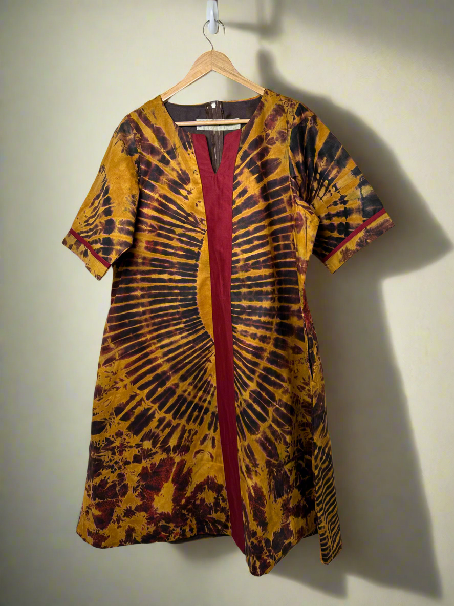 Brown Mustard Adire Dress