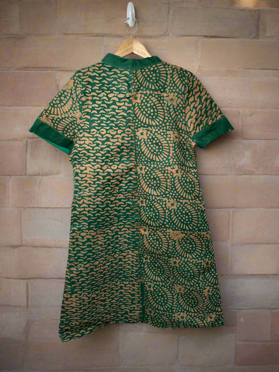 Green and Cream Adire Dress