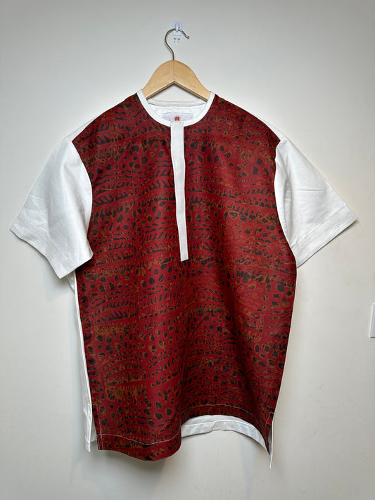 Red Adire and White Fabric Shirt