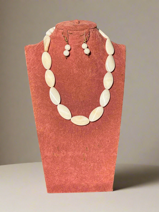 White Stone Necklace and Earrings