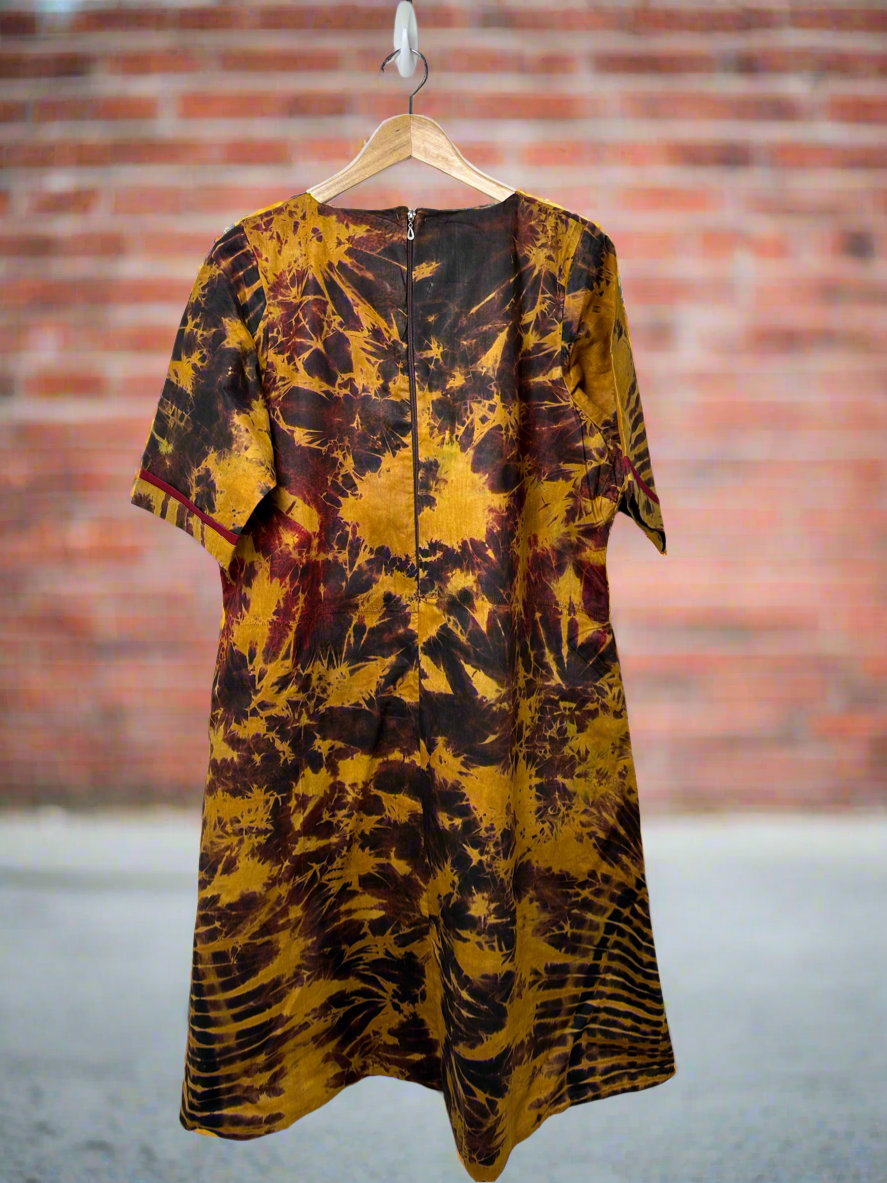 Brown Mustard Adire Dress