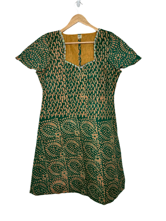 Green and Yellow Adire Dress