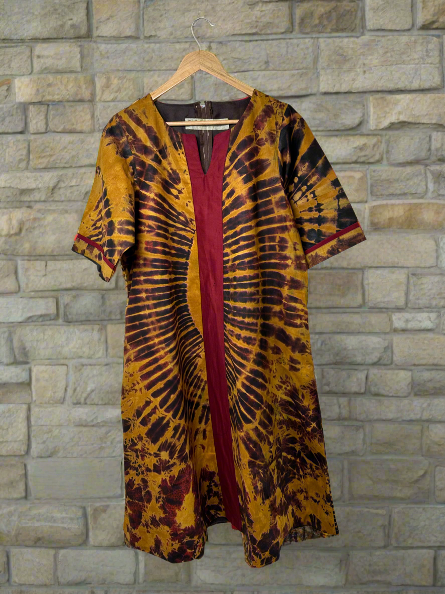 Brown Mustard Adire Dress