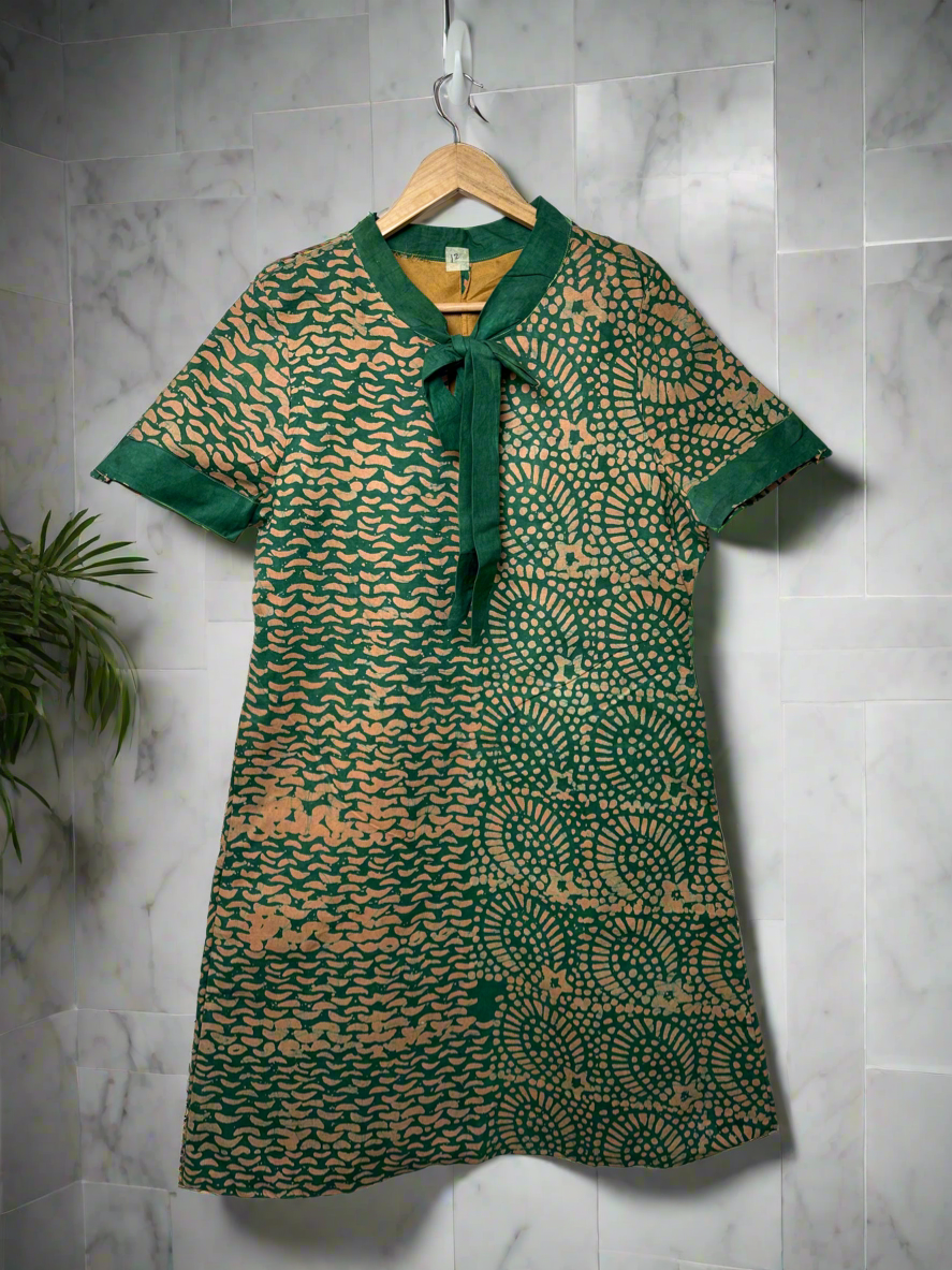 Green and Cream Adire Dress