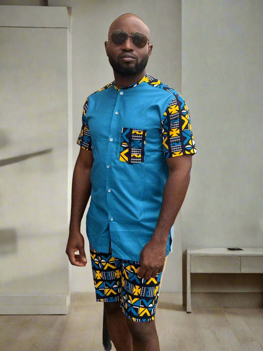 Blue Senator and Ankara Combo Outfit