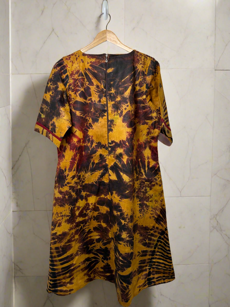 Brown Mustard Adire Dress