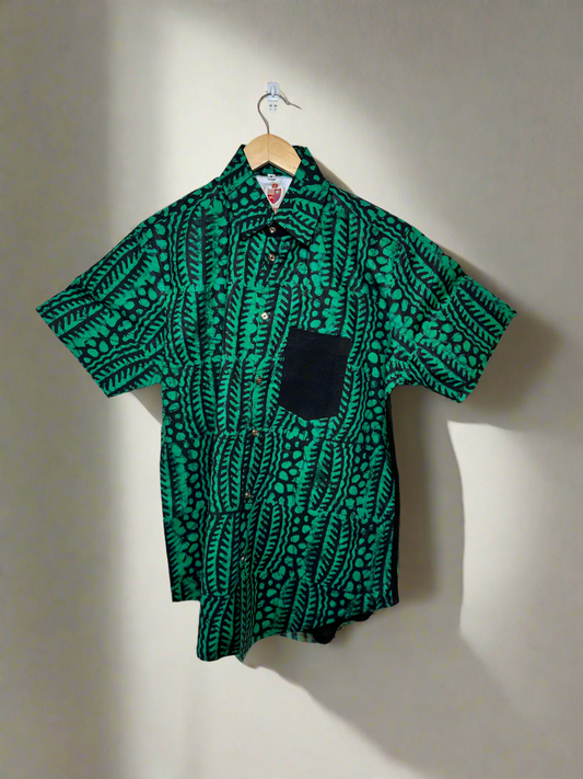 Green and Black Adire Combo Shirt