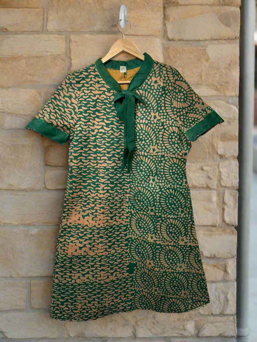 Green and Cream Adire Dress