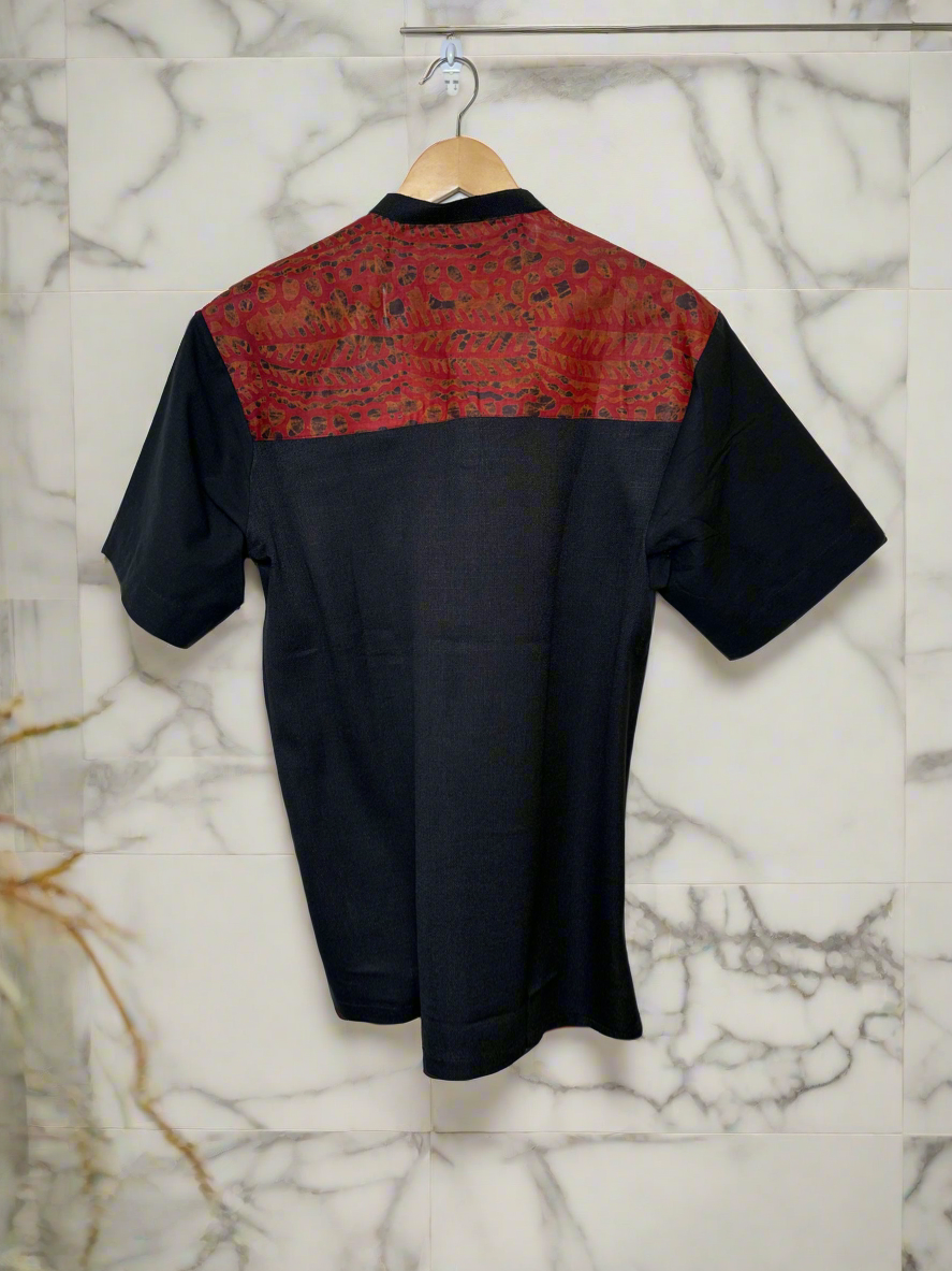 Black and Red Adire Combo Shirt