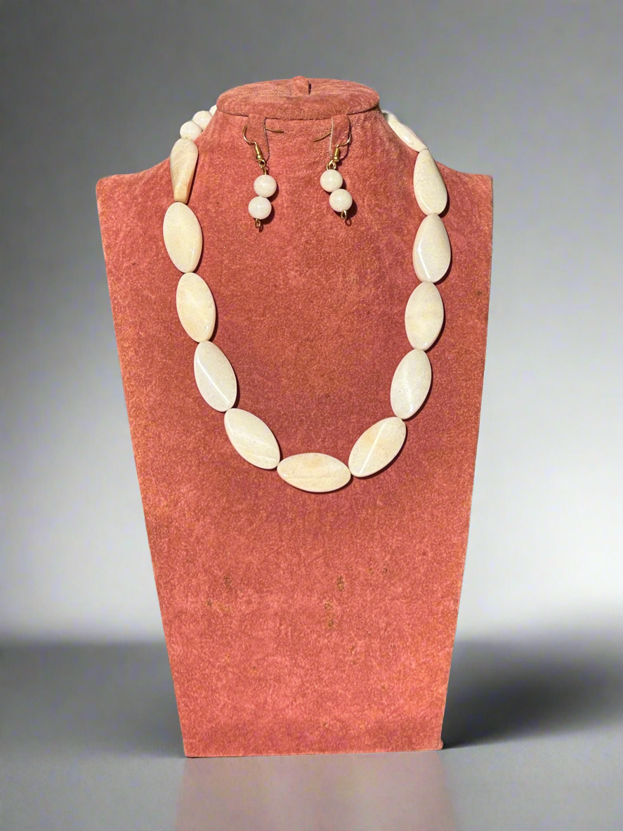 White Stone Necklace and Earrings