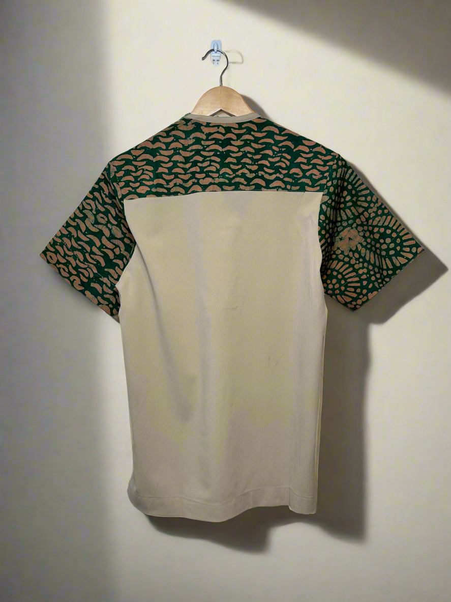 Green and Cream Adire Combo Shirt