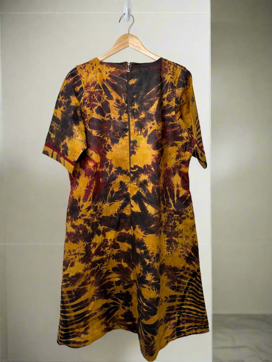 Brown Mustard Adire Dress