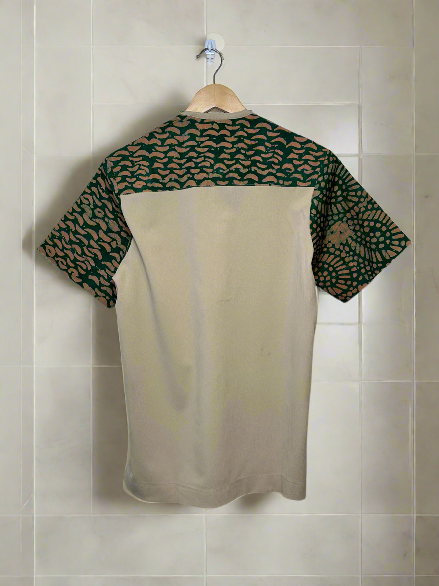 Green and Cream Adire Combo Shirt