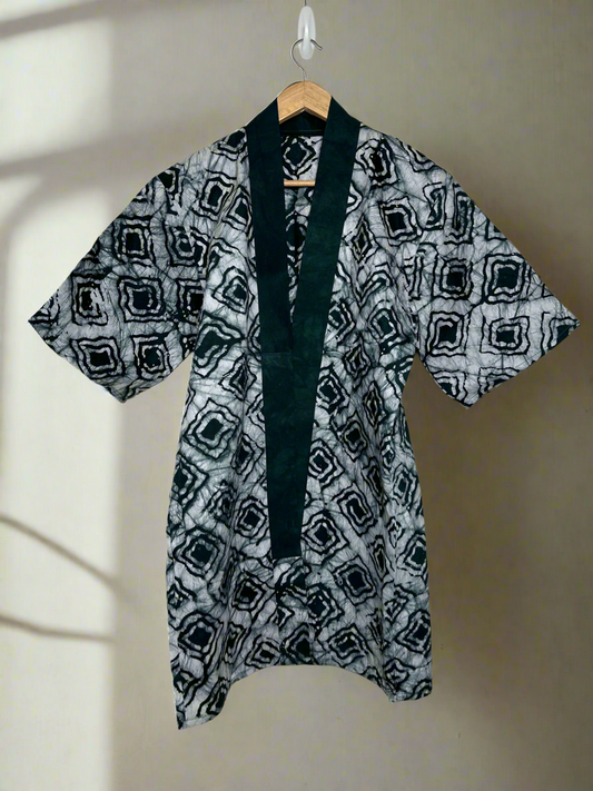 Green White Adire Kimono